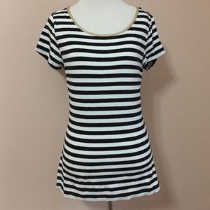 Banana Republic Black White Striped Gold Collar